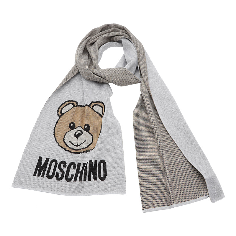 MOSCHINO/莫斯奇诺 女士 银色拼燕麦色 金银丝线小熊头像款围巾30666M2345 001商品第2张图片规格展示