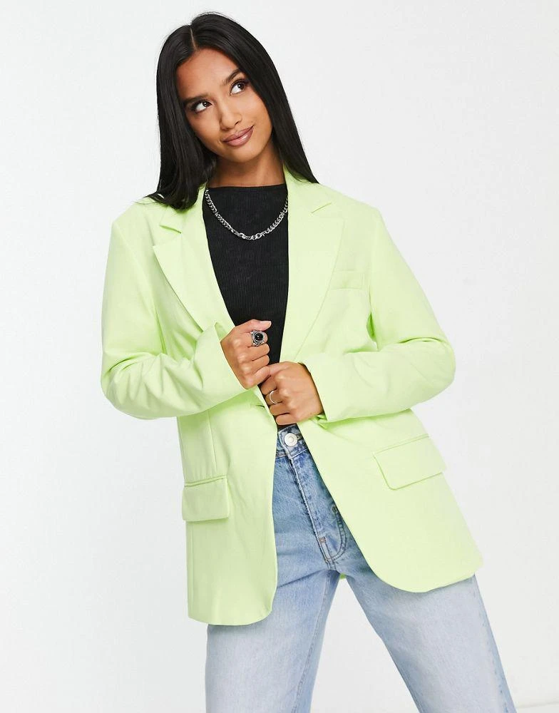 商品Bershka|Bershka Petite oversized blazer in lime,价格¥174,第3张图片详细描述