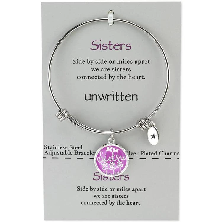 商品Unwritten|"Sisters" Adjustable Message Bangle Bracelet in Stainless Steel,价格¥206,第1张图片