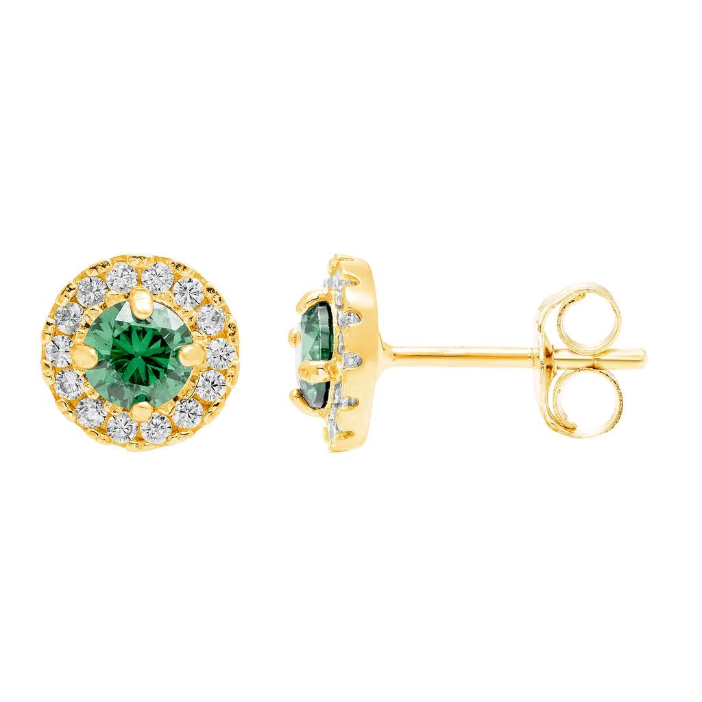 商品A&M|14k Yellow Gold 8mm CZ Halo Stud Earrings, with Pushback, Women’s, Unisex,价格¥794,第4张图片详细描述