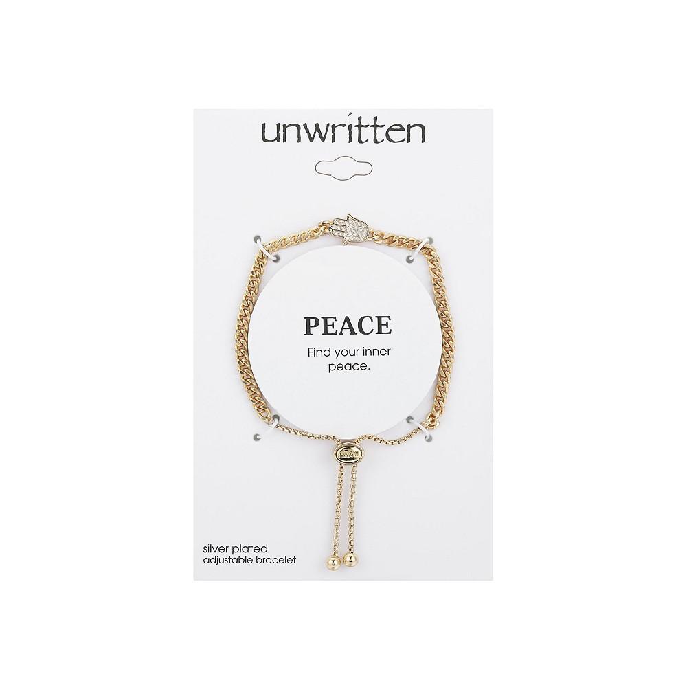 商品Unwritten|Gold Flash-Plated Cubic Zirconia Hamsa Adjustable Curb Chain Bolo Bracelet,价格¥104,第4张图片详细描述