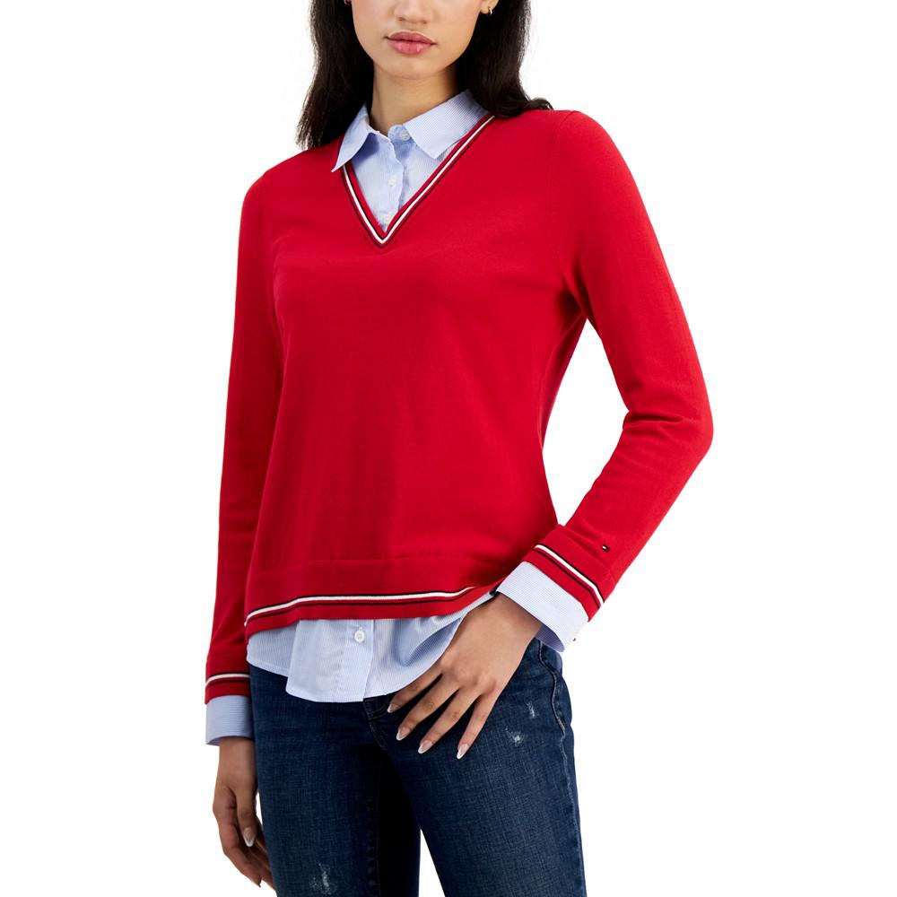 Women's Cornell Cotton Layered-Look Sweater商品第1张图片规格展示