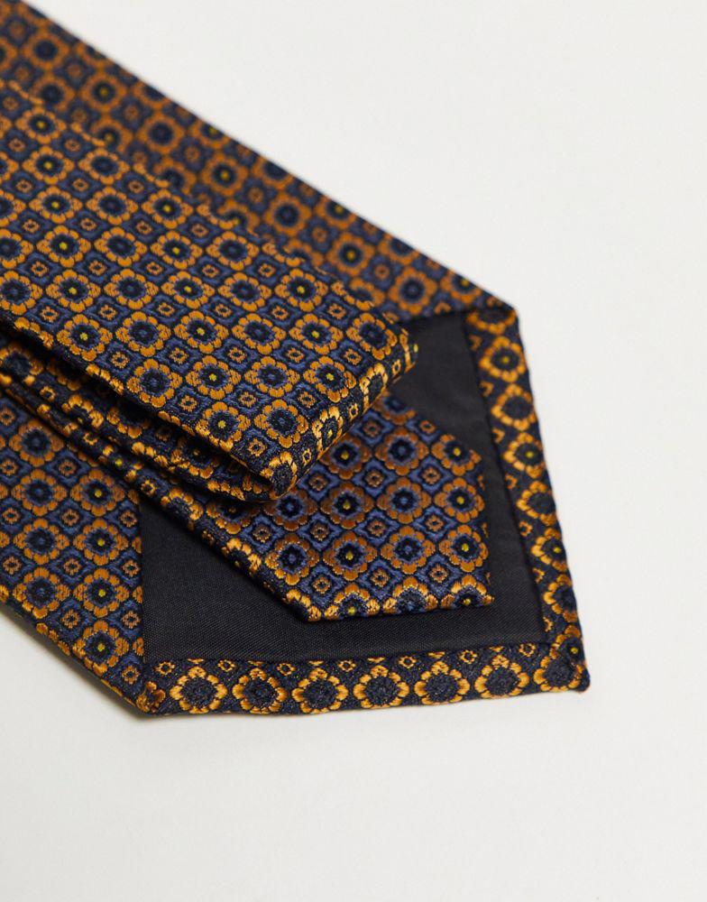 ASOS DESIGN retro wide tie in gold and navy geo floral商品第4张图片规格展示