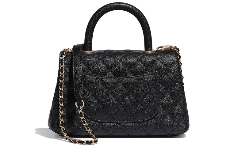 商品[国内直发] Chanel|香奈儿 香奈儿 COCO handle 憨豆 亮面金扣 颗粒压花牛皮 手柄单肩斜挎包 小号 女款 黑色,价格¥56980,第4张图片详细描述