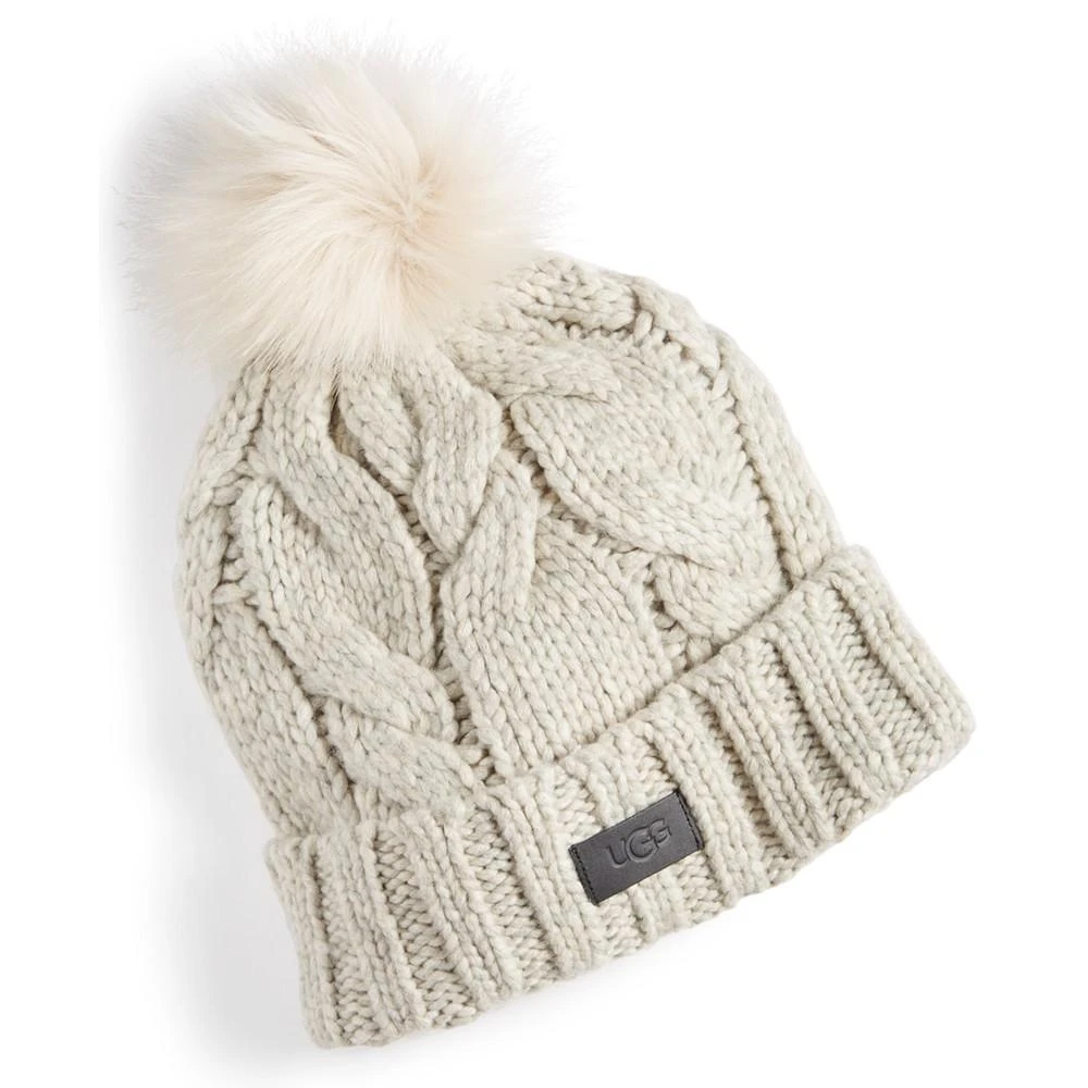 商品UGG|Women's Faux-Fur-Pom Cable-Knit Beanie,价格¥434,第1张图片