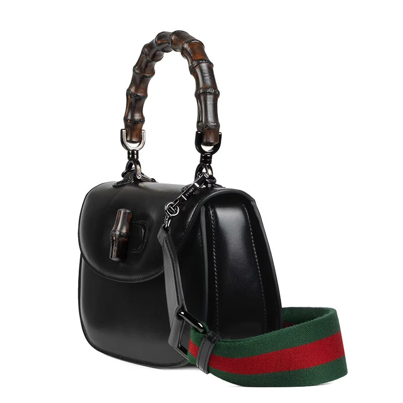 商品Gucci|【预售3-7天】GUCCI/古驰  女士小号黑色皮革竹节配件附皮革和织带互换肩带竹子提手饰面斜跨单肩手提包67579710ODP1060,价格¥30439,第4张图片详细描述