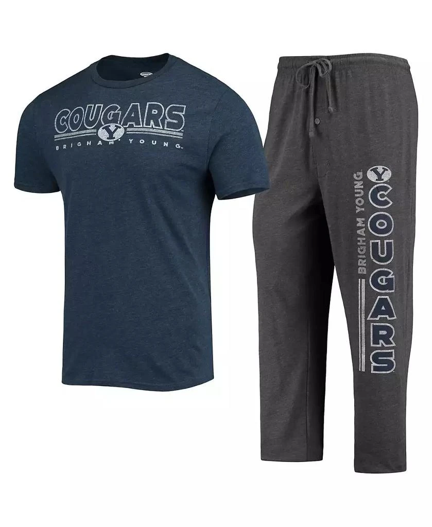 商品Concepts Sport|Men's Heathered Charcoal, Navy BYU Cougars Meter T-shirt and Pants Sleep Set,价格¥337,第1张图片