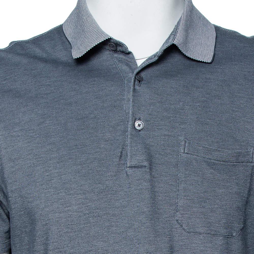 Ermenegildo Zegna Grey Cotton Pique Contrast Collar Detail Polo T-Shirt L商品第4张图片规格展示