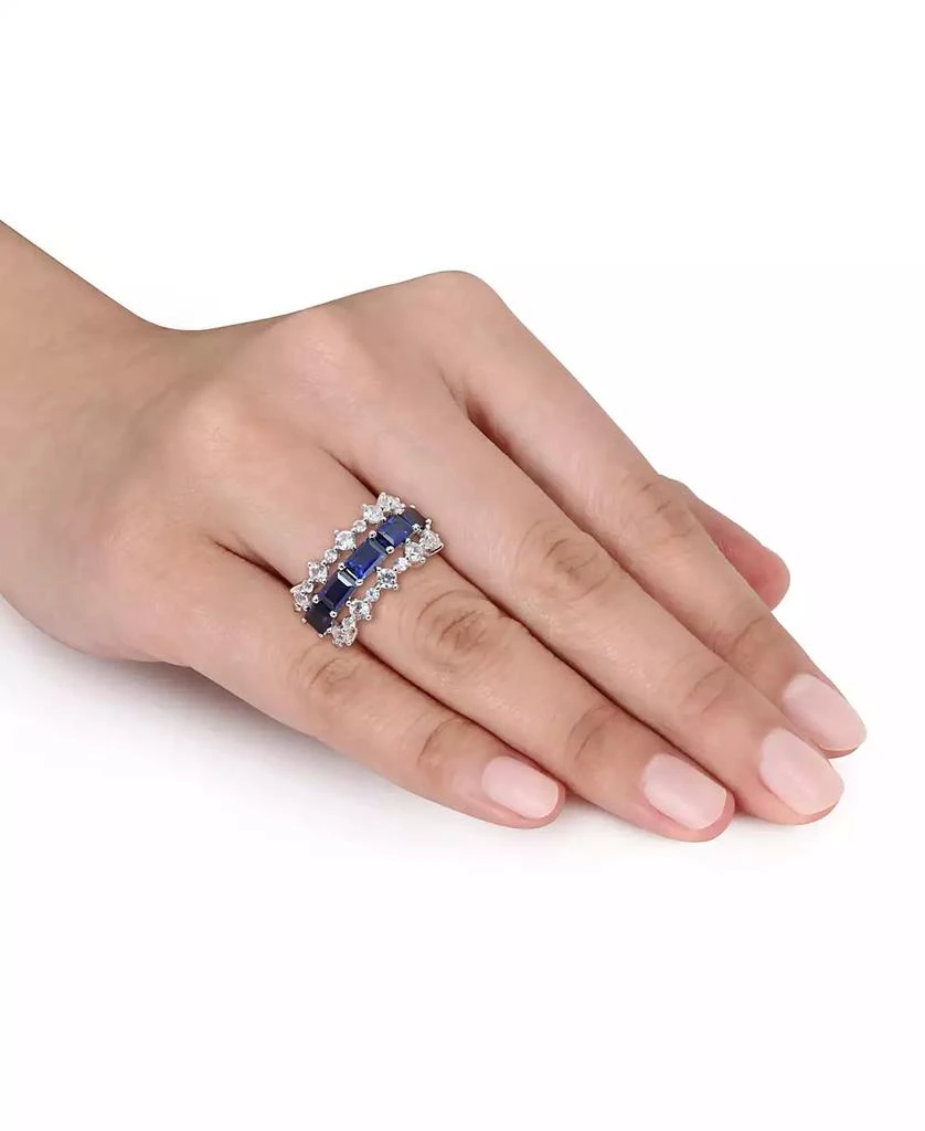 商品Macy's|Lab-Grown Blue Sapphire (4-5/8 ct. t.w.) & Lab-Grown White Sapphire (2-1/10 ct. t.w.) Three Row Ring in Sterling Silver,价格¥842,第2张图片详细描述