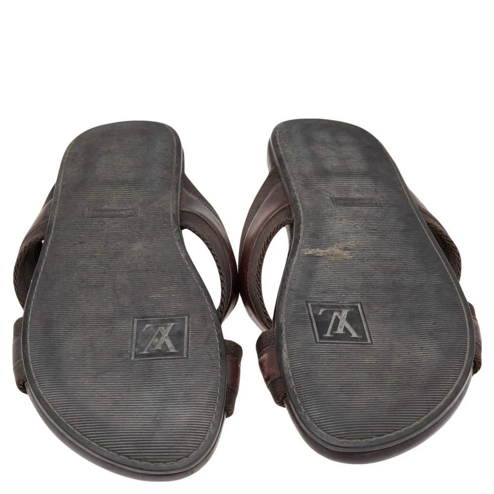 Louis Vuitton Brown Leather And Fabric Cross Strap Logo Flat Sandals Size 40 商品