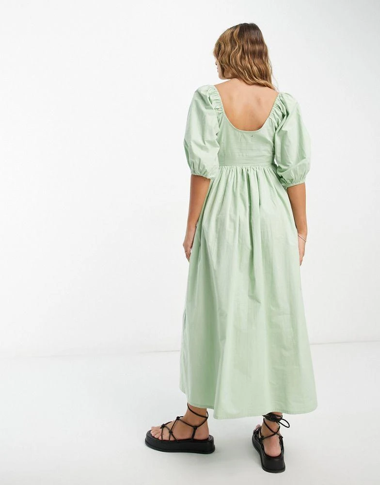 商品ASOS|ASOS DESIGN cotton shirred corset midi dress in sage green,价格¥215,第4张图片详细描述