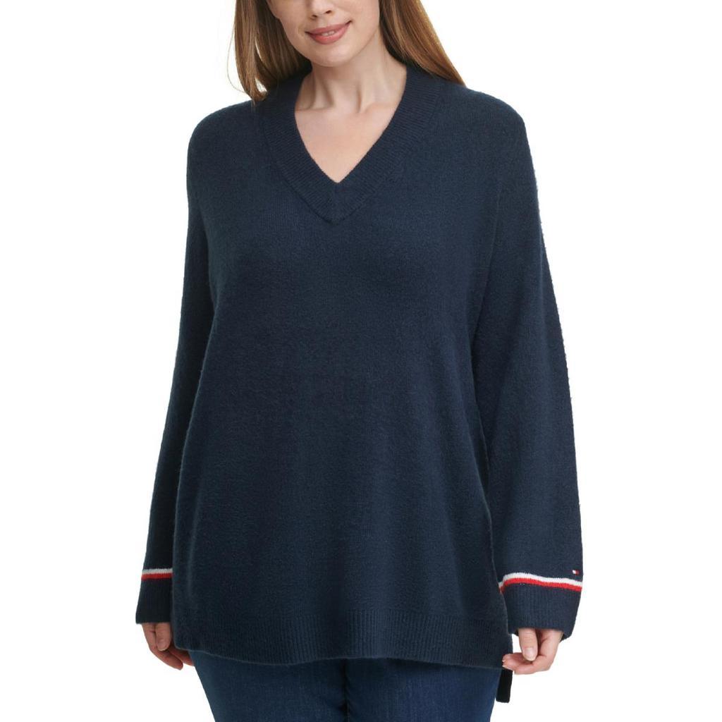 商品Tommy Hilfiger|Tommy Hilfiger Womens Plus V-Neck Cozy Pullover Sweater,价格¥263-¥308,第4张图片详细描述