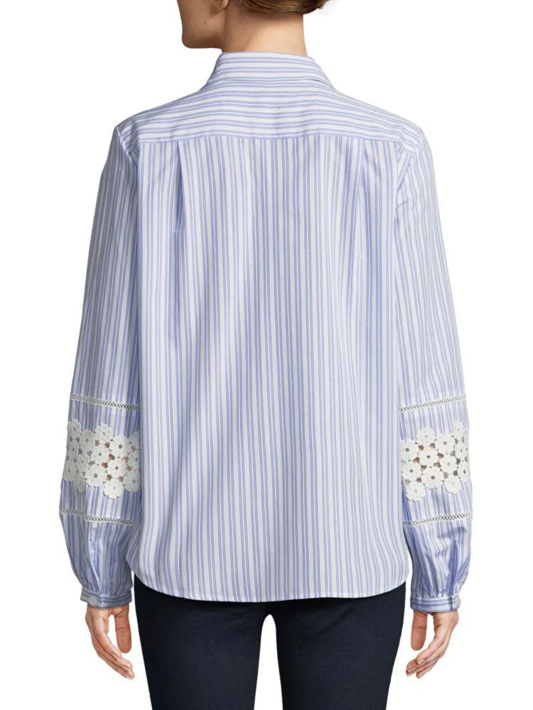 商品Karl Lagerfeld Paris|Crochet-Sleeve Stripe Blouse,价格¥263,第2张图片详细描述