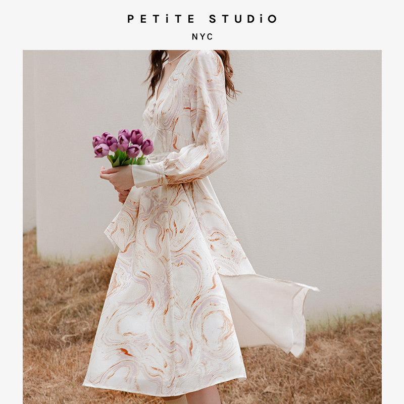 Blythe大理石丝质浪漫氛围感V领连衣裙 | Blythe Dress - Marble商品第4张图片规格展示