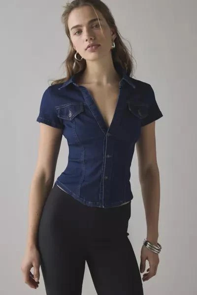 商品BDG|BDG Polly Denim Slim Short Sleeve Button-Up Shirt,价格¥367,第1张图片