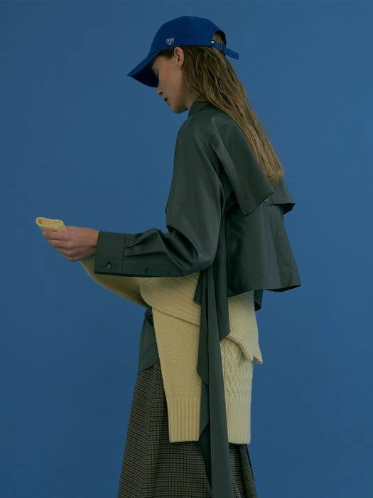 商品FRONTROW|[FRONTROW X EENK] Cape Layered Shirt_Sage Grey,价格¥458,第1张图片