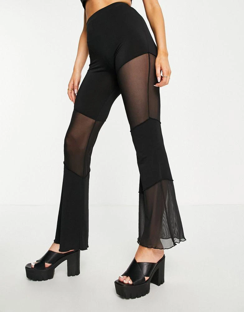 商品ASOS|ASOS DESIGN patchwork crepe flare trouser in mesh panelling in black,价格¥116,第1张图片