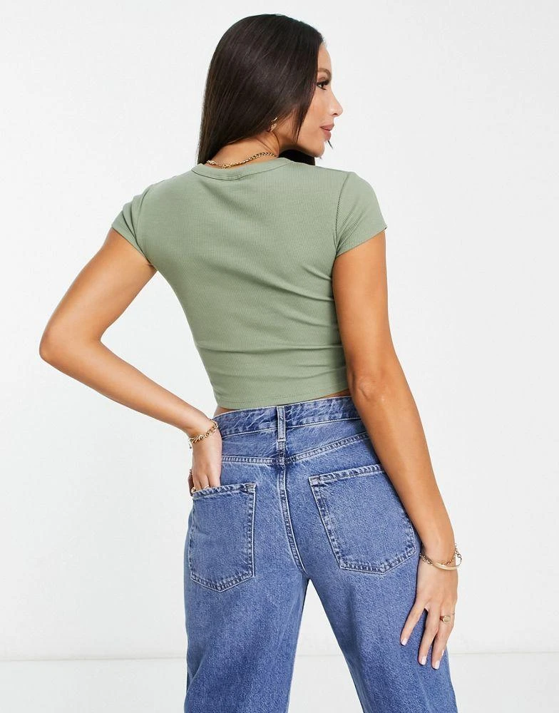 商品ASOS|ASOS DESIGN Tall shrunken rib top with cap sleeve in khaki,价格¥95,第2张图片详细描述