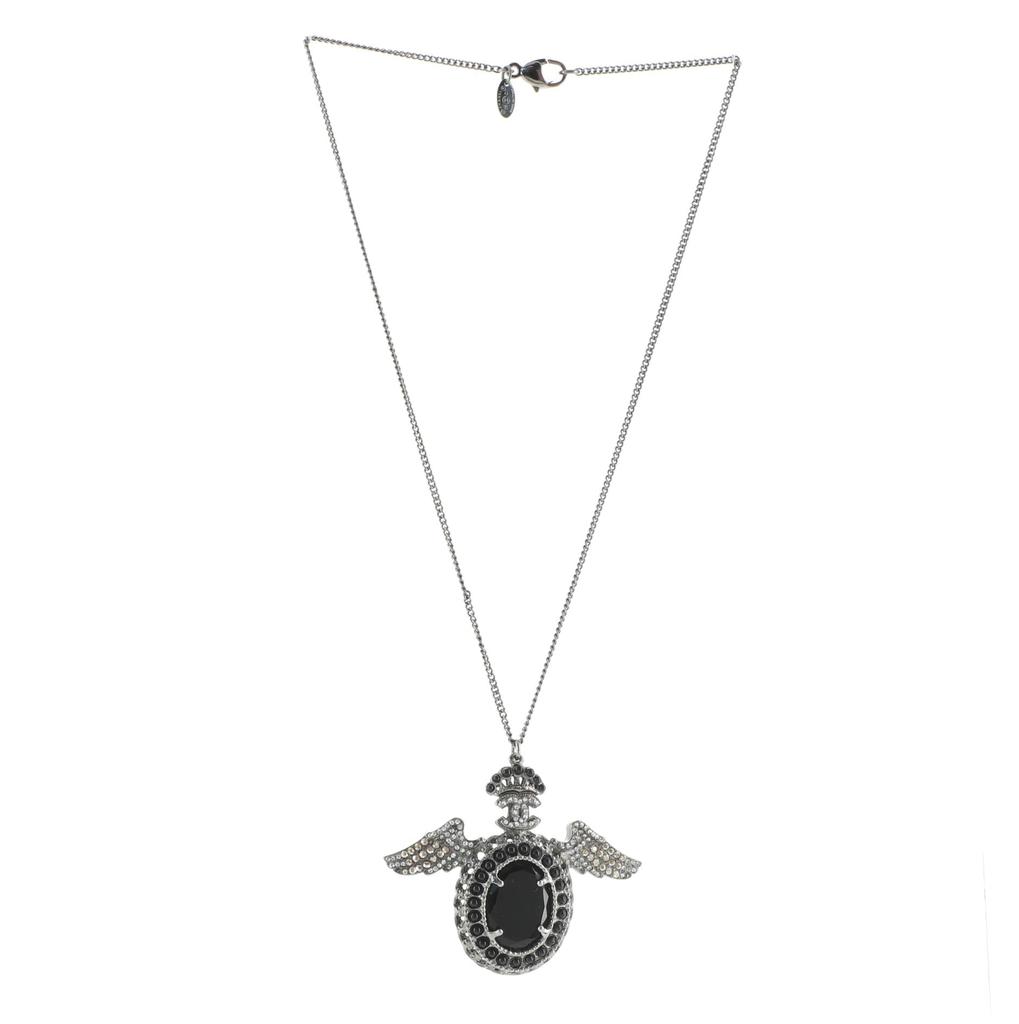 Chanel Black Rhinestones Cabochon Beads Oval Wing Pendant Necklace商品第1张图片规格展示
