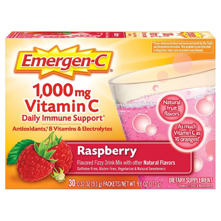 商品Emergen-C|Daily Immune Support Drink with 1000 mg Vitamin C, Antioxidants, & B Vitamins Raspberry,价格¥50,第1张图片