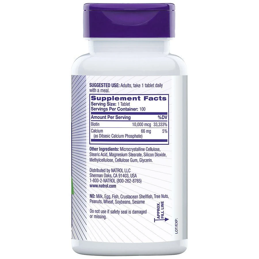 商品Natrol|Biotin Maximum Strength 10,000 mcg Dietary Supplement Tablets,价格¥101,第4张图片详细描述