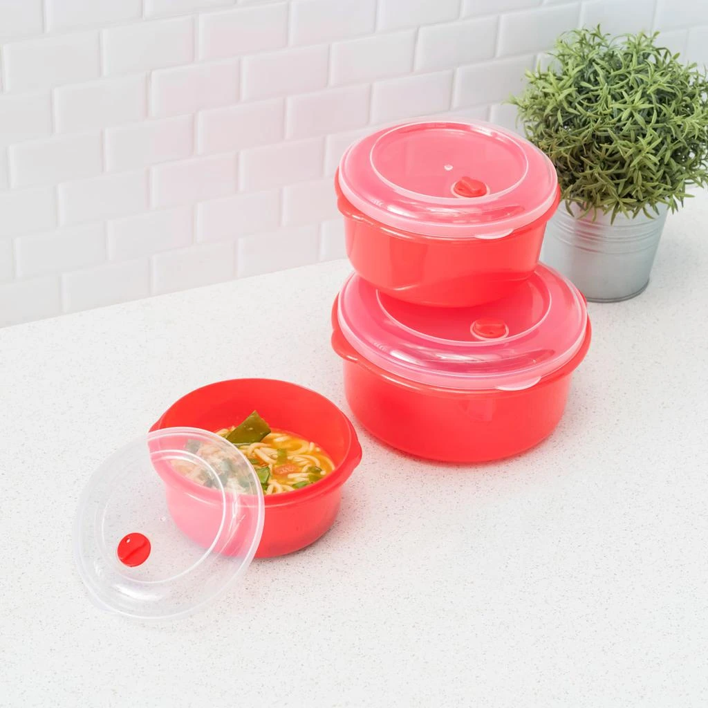 商品Home Basics|Home Basics Microwave Safe Plastic Round Food Storage Containers, (Pack of 3), Red,价格¥186,第2张图片详细描述