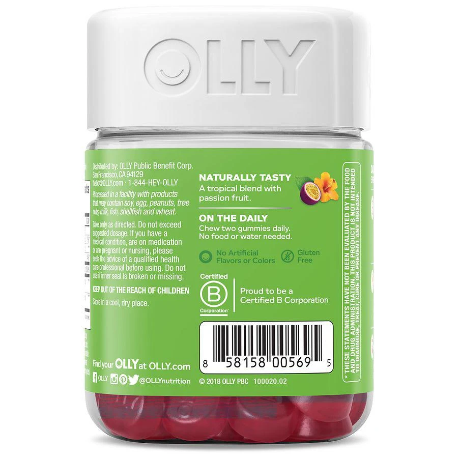商品OLLY|OLLY成人复合维生素B12软糖男女士辅酶q10保健品美国百香果味60粒,价格¥120,第3张图片详细描述