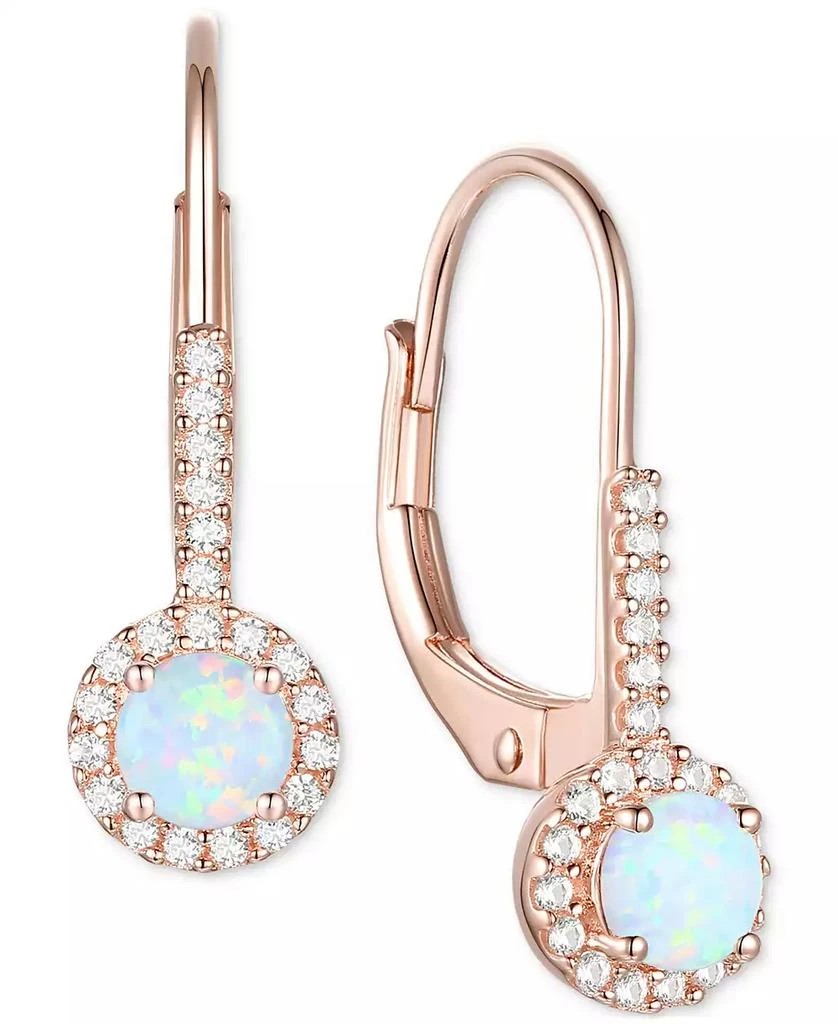 商品Macy's|Lab-Grown Sapphire (1/2 ct. t.w.) & Lab-Grown White Sapphire (1/6 ct. t.w.) Halo Drop Earrings in 14k Rose Gold-Plated Sterling Silver (Also in Lab-Grown Ruby & Lab-Grown Opal),价格¥1350,第1张图片