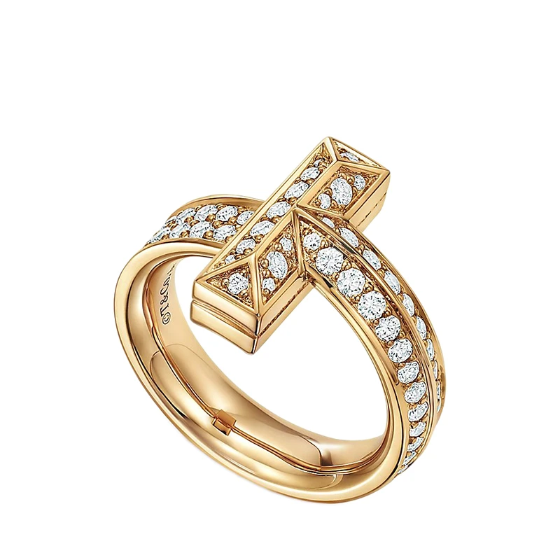   Tiffany & Co./蒂芙尼 经典T1系列 18K金黄金镶嵌钻石4.2mm宽戒指婚戒GRP11525 商品