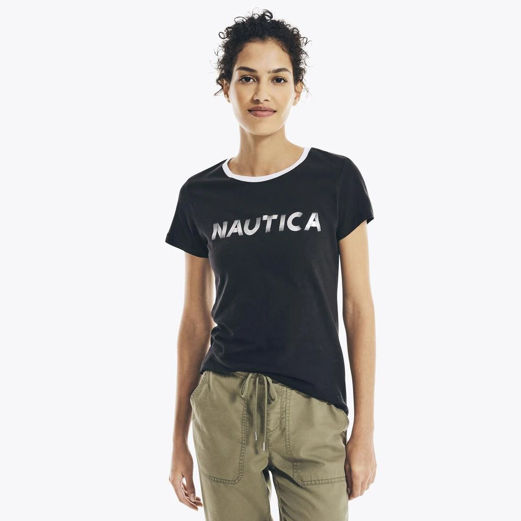 商品Nautica|Nautica Womens Metallic Foil Logo Graphic T-Shirt,价格¥72,第1张图片