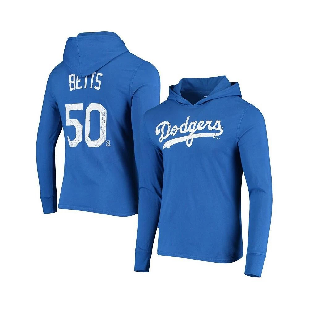 商品Majestic|Men's Mookie Betts Royal Los Angeles Dodgers Softhand Player Long Sleeve Hoodie T-shirt,价格¥298,第1张图片