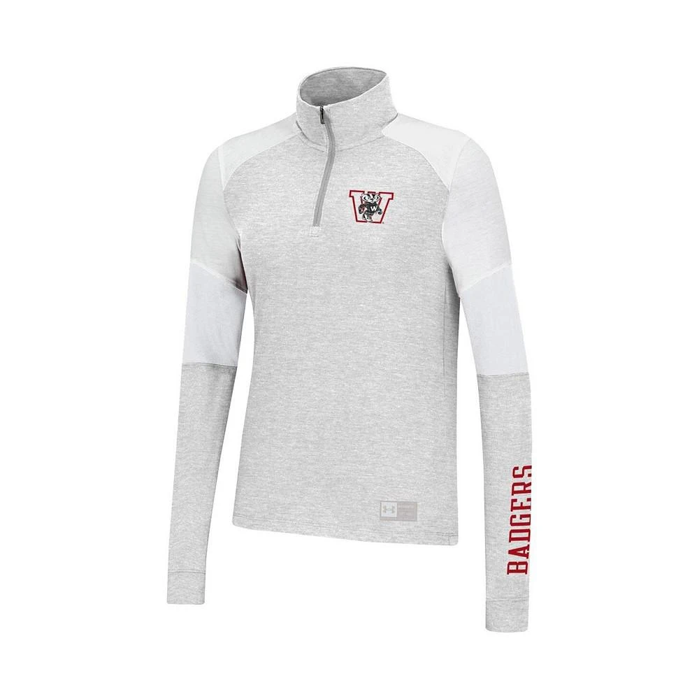 商品Under Armour|Women's Heathered Gray Wisconsin Badgers Sleeve Hit Raglan Quarter-Zip Jacket,价格¥445,第3张图片详细描述