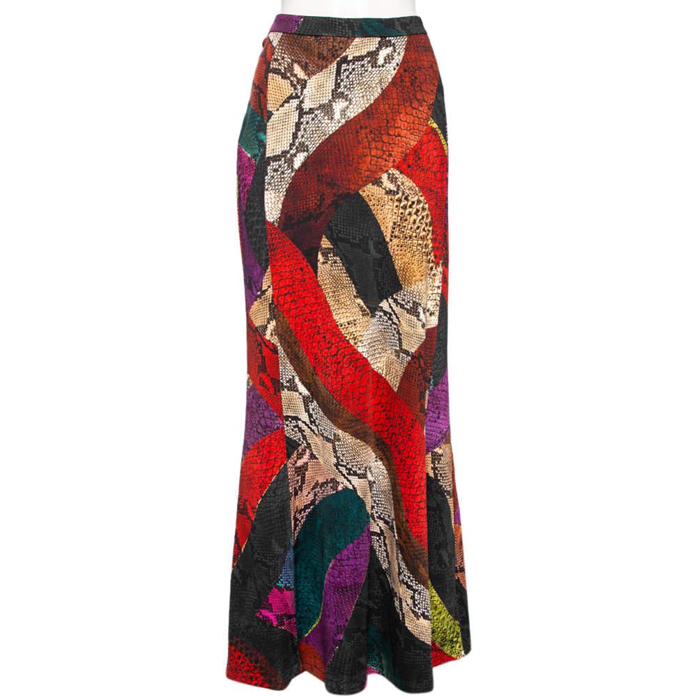 Just Cavalli Multicolor Snakeskin Print Jersey Maxi Skirt L商品第1张图片规格展示