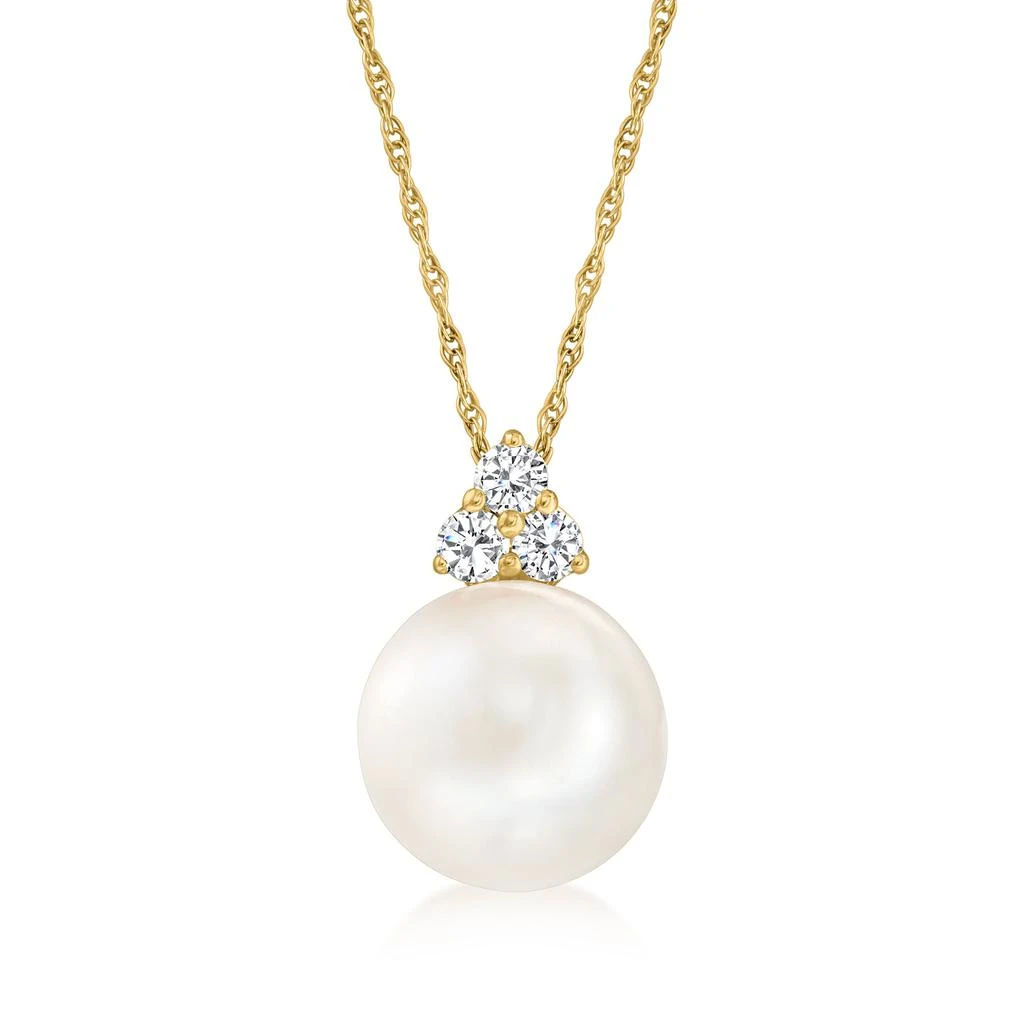 商品Ross-Simons|Ross-Simons 10mm Cultured Pearl and . Diamond Pendant Necklace in 14kt Yellow Gold,价格¥2533,第1张图片