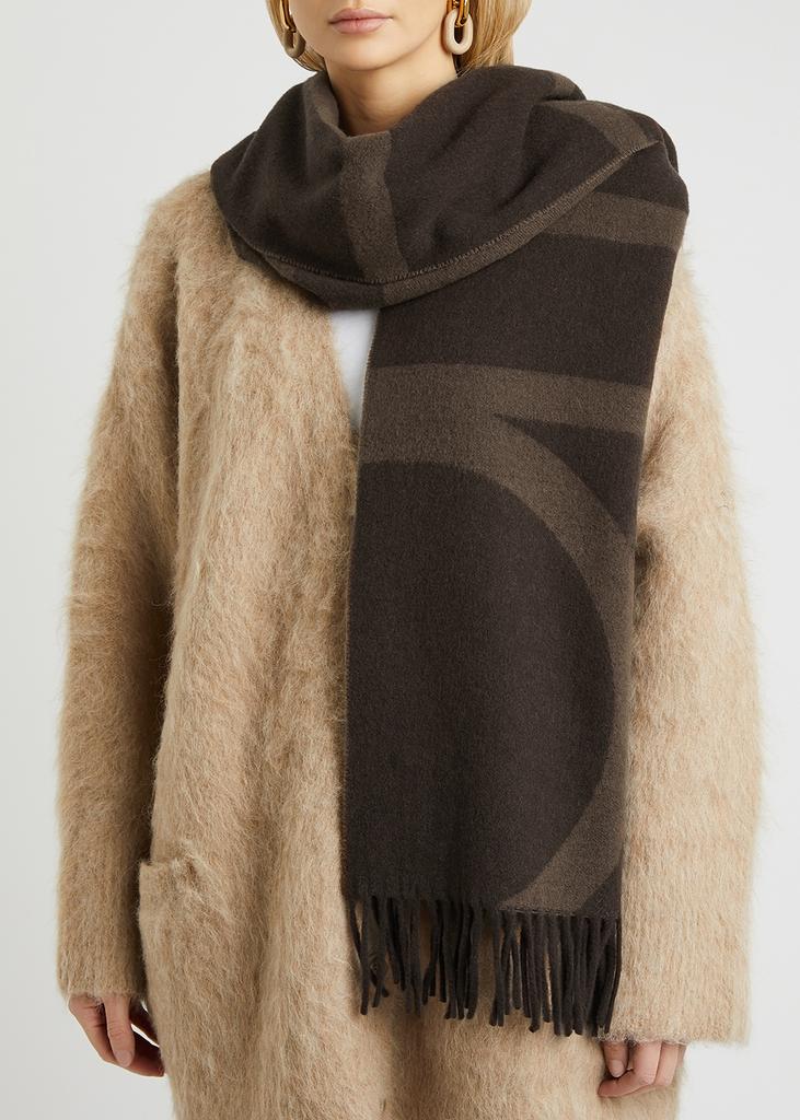 Brown logo-jacquard wool scarf商品第2张图片规格展示