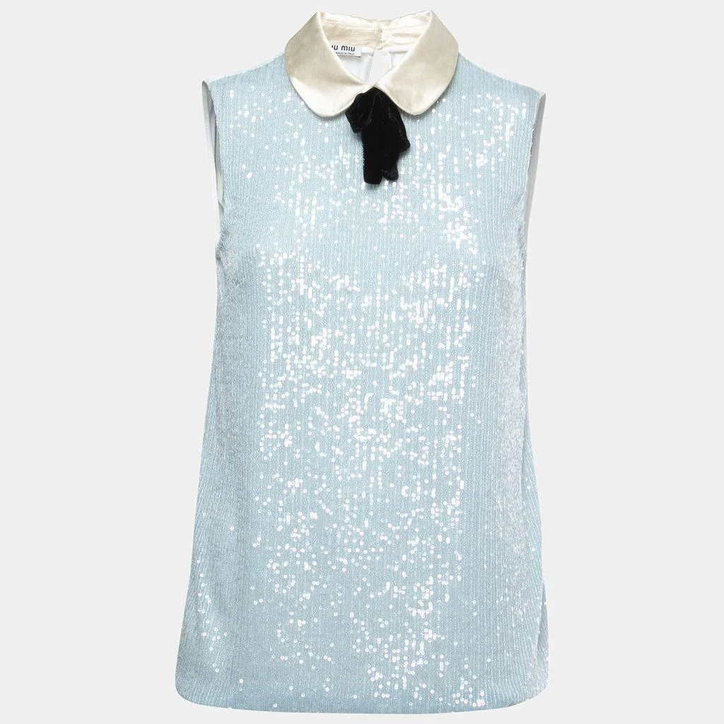 商品[二手商品] Miu Miu|Miu Miu Blue Sequined Bow Embellished Sleeveless Top XS,价格¥3034,第1张图片