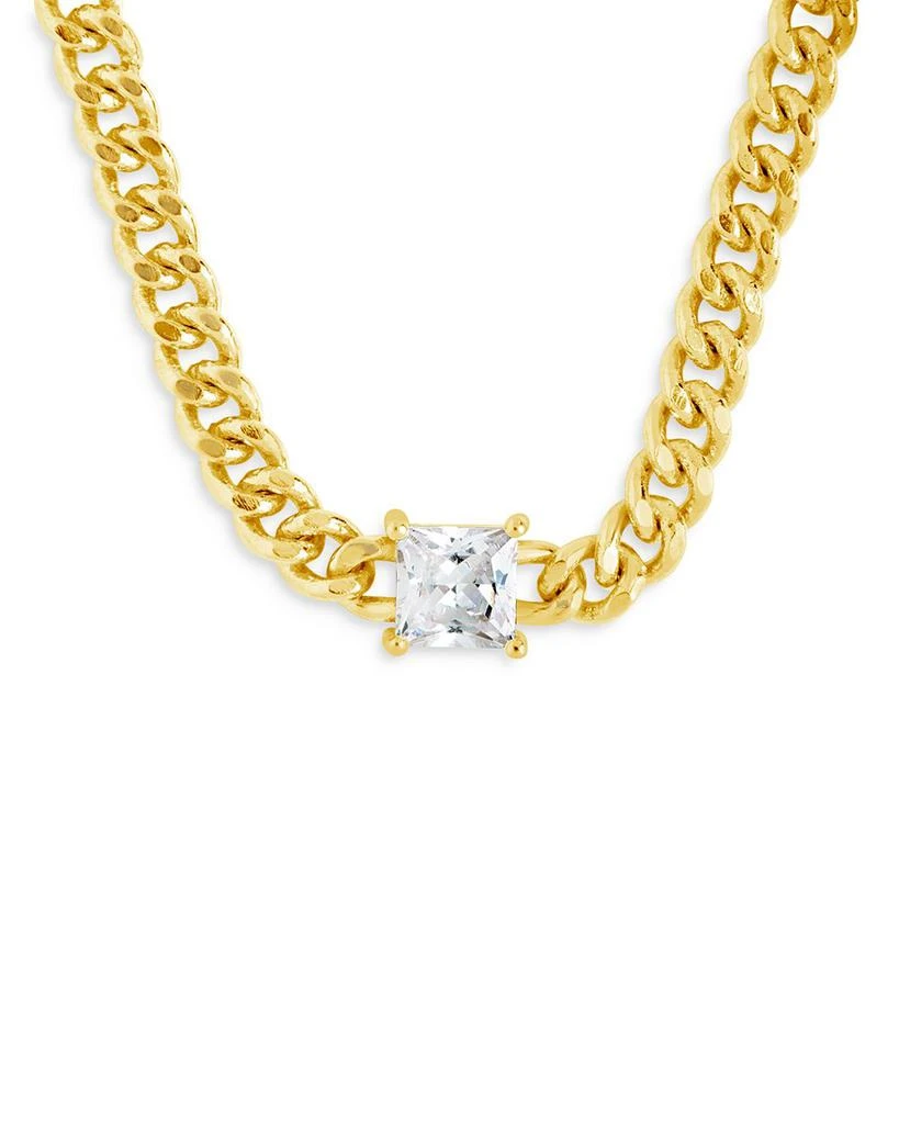 Square Cubic Zirconia Curb Chain Collar Necklace in 14K Gold Plated, 16"-18" 商品