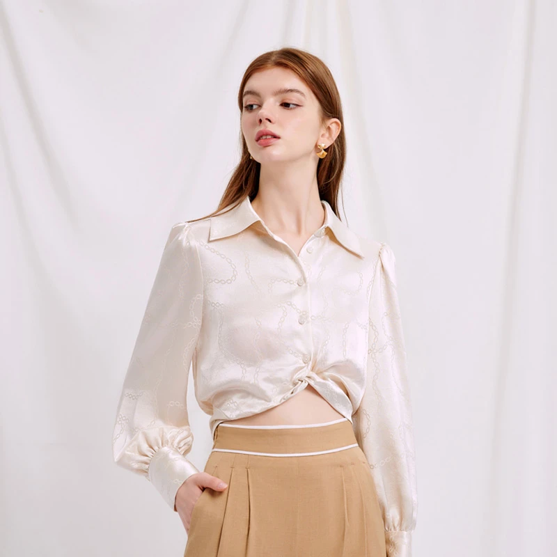 Briella香槟色缎面链条印花复古衬衫 | Briella Blouse - Champagne 商品