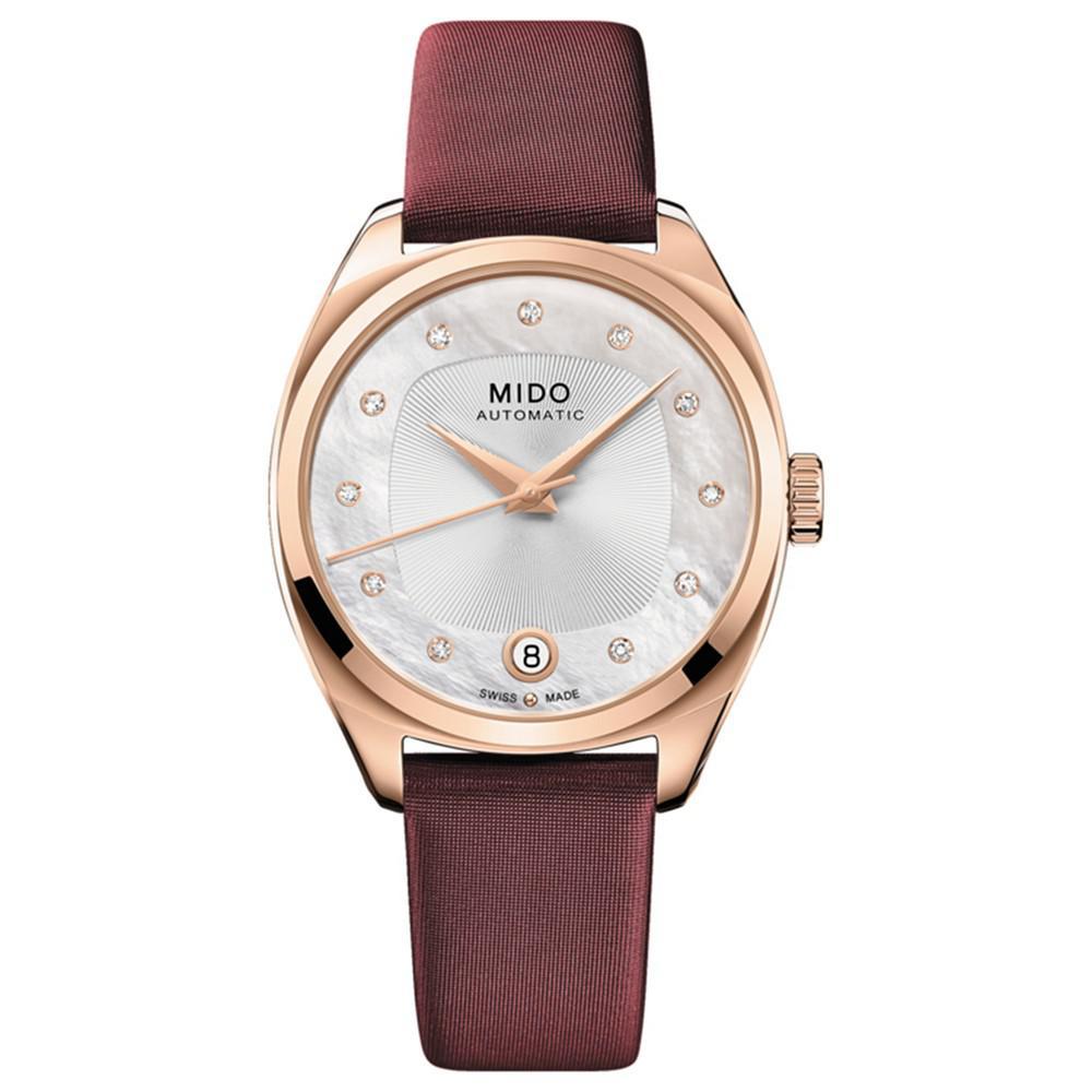 商品MIDO|Women's Swiss Automatic Belluna Royal Lady Diamond (1/20 ct. t.w.) Brown Leather Strap 33mm,价格¥8467,第1张图片