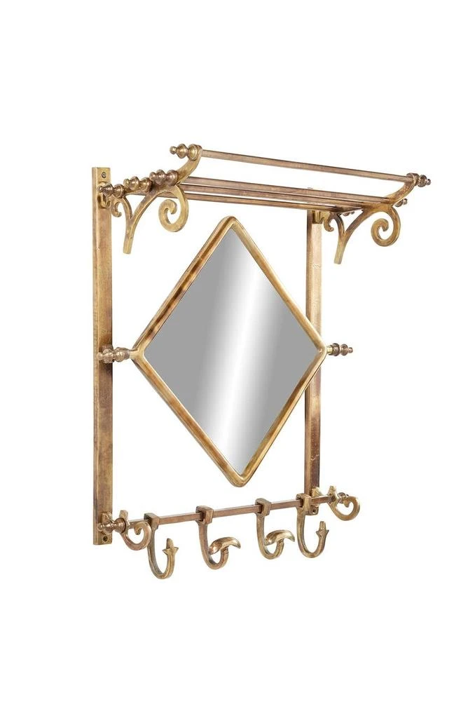 商品WILLOW ROW|Brass Bathroom Wall Rack with Hooks & Diamond-Shaped Mirror,价格¥1409,第4张图片详细描述