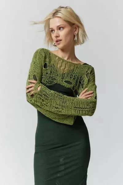 商品Urban Outfitters|UO Carla Semi-Sheer Distressed Shrug Sweater,价格¥115,第1张图片