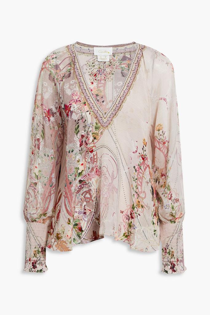 Crystal-embellished printed silk crepe de chine blouse商品第1张图片规格展示