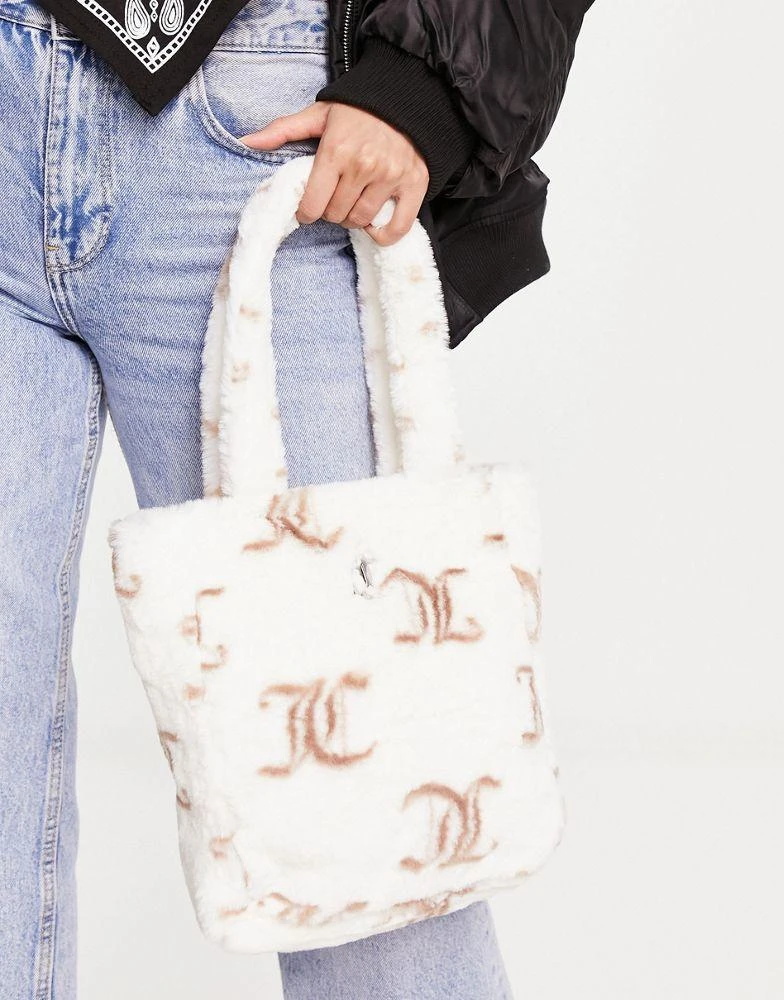 商品Juicy Couture|Juicy Couture printed monogram faux fur tote bag in cream,价格¥575,第3张图片详细描述