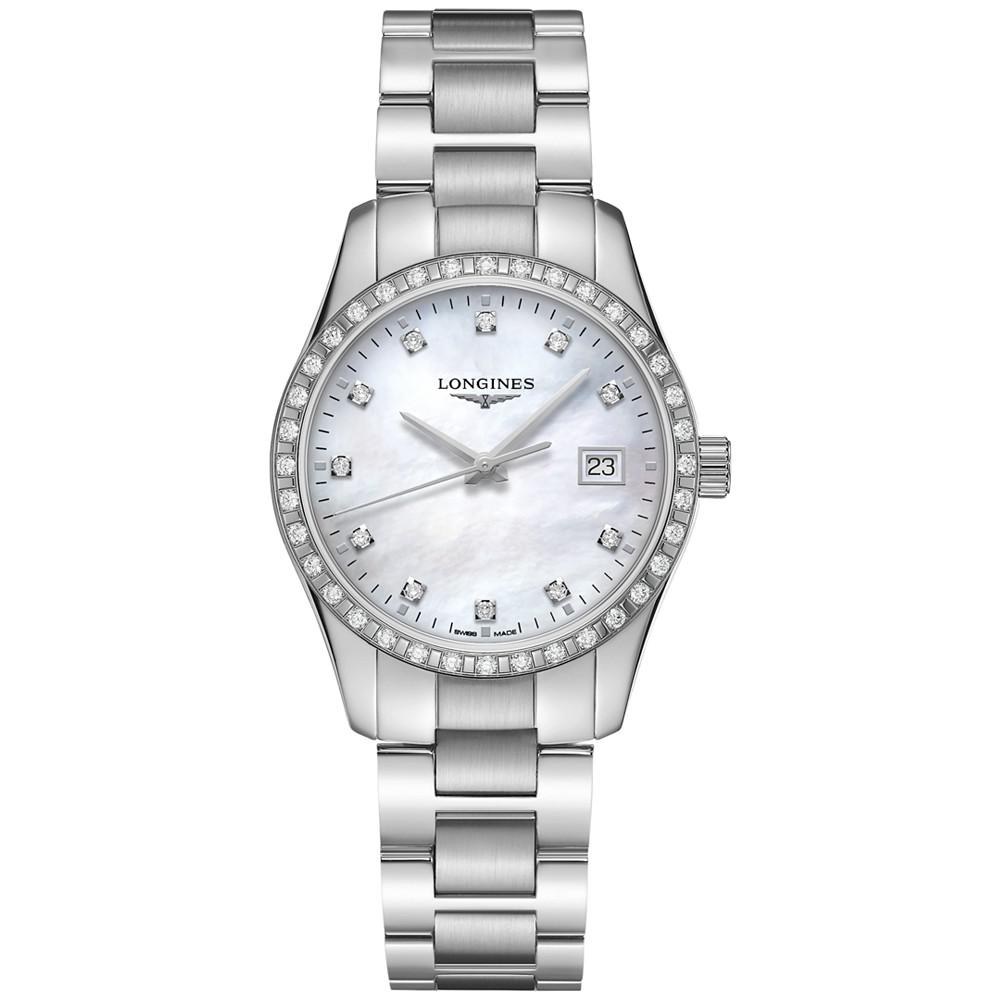 Women's Swiss Conquest Classic Diamond (5/8 ct. t.w.) Stainless Steel Bracelet Watch 34mm商品第1张图片规格展示