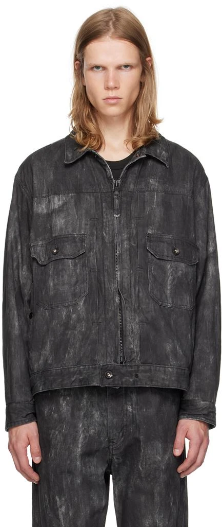 商品Engineered Garments|Black Distressed Print Denim Jacket,价格¥1984,第1张图片