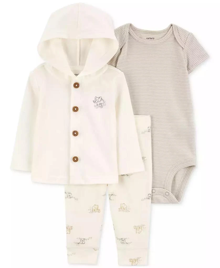 商品Carter's|Baby Cotton Elephant Little Jacket, Striped Bodysuit & Printed Pants, 3 Piece Set,价格¥105,第1张图片