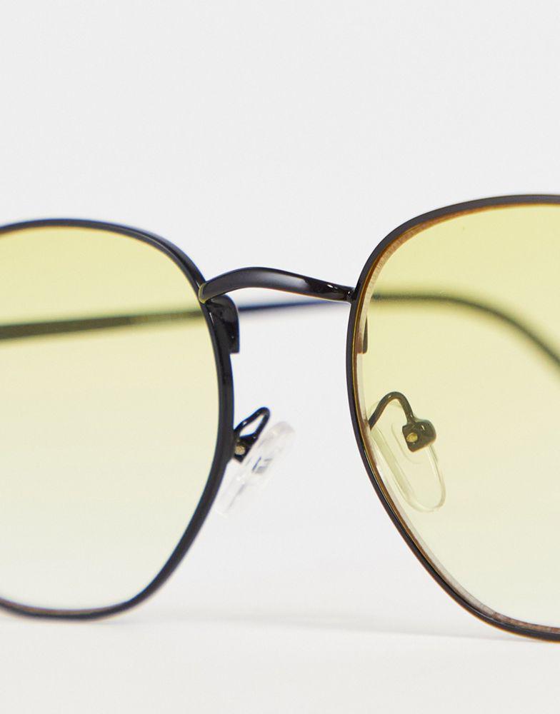 ASOS DESIGN round sunglasses with yellow gradient lens in black商品第4张图片规格展示