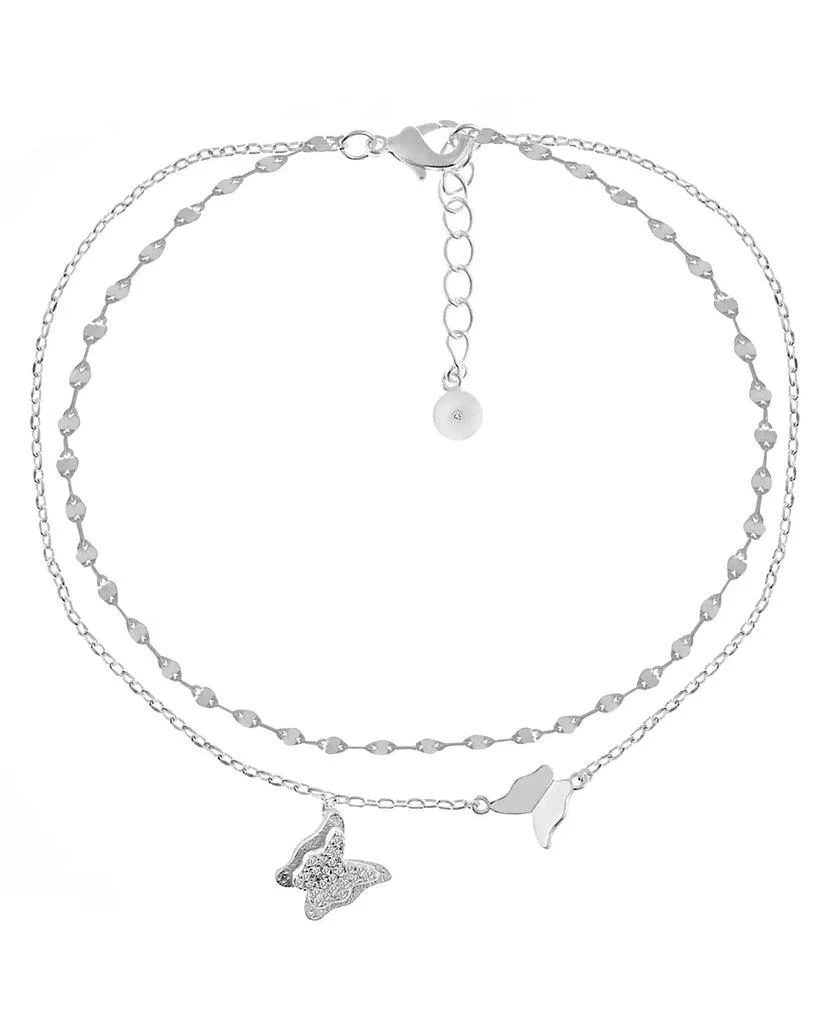 商品Essentials|Cubic Zirconia Double Row Butterfly Charm Anklet in Silver Plate,价格¥120,第1张图片