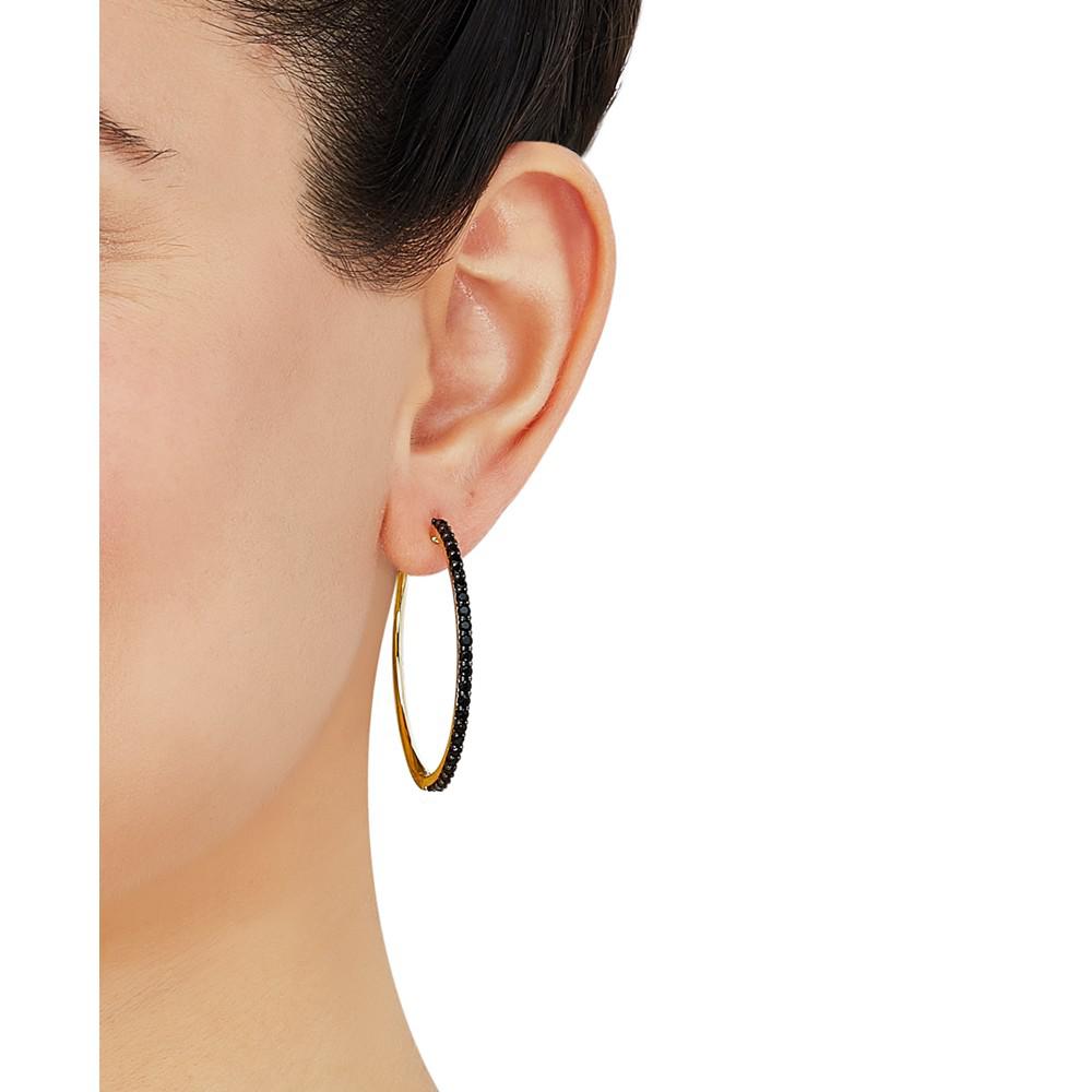 Onyx Medium Hoop Earrings in 14k Gold-Plated Sterling Silver, 1.5"商品第2张图片规格展示