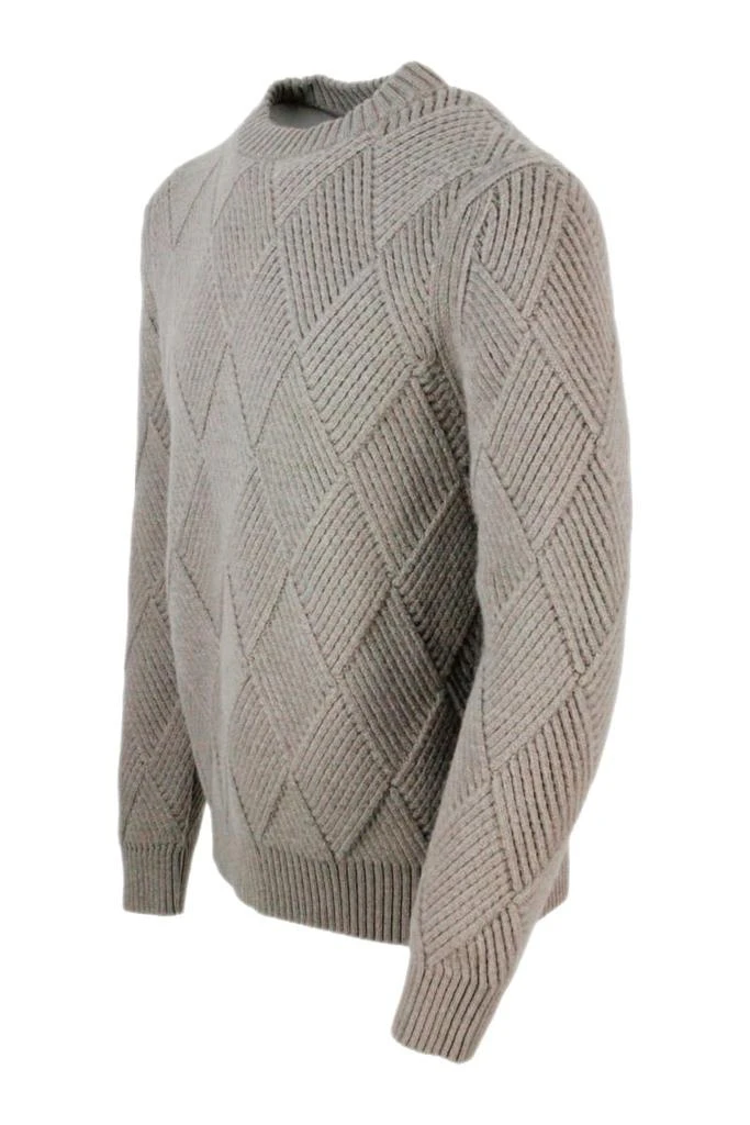 商品MALO|Long Sleeve Round Neck Sweater In 100% Cashmere With English Rib Diamond Pattern,价格¥3610,第2张图片详细描述